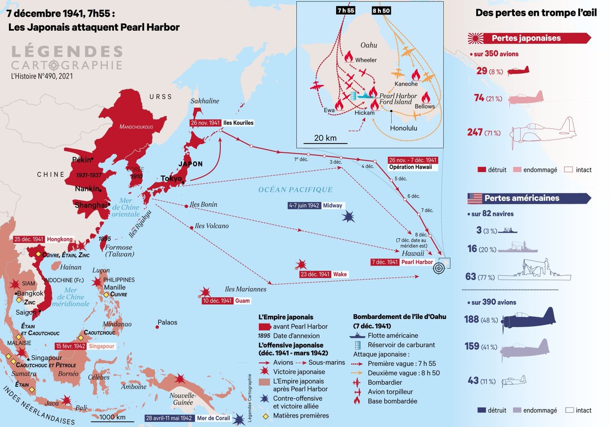 [DOSSIER] La guerre du Pacifique
Cette semaine, notre dossier cartographique explore la guerre du Pacifique : de Pearl Harbor à Hiroshima, découvrez les phases clés, de l’expansion japonaise à la reconquête américaine après Midway. 
➡️ La carte du jour : Pearl Harbor