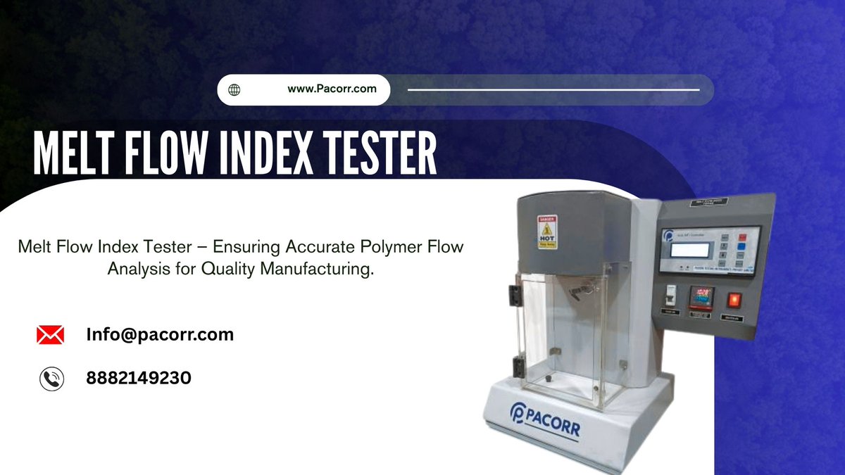 pacorr_testing's tweet image. ⚙️ Pacorr Melt Flow Index Tester – Accurate polymer flow testing for quality you can trust!
📞 +91-8882149230 | 🌐 pacorr.com
#MeltFlowIndexTester #Pacorr #PolymerTesting

pacorr.com/product/automa…