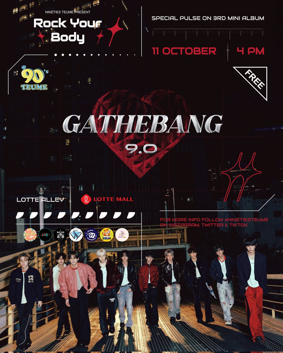 ninetiesteume's tweet image. GATHEBANG is BACK 🎉✨

We’re celebrating TREASURE’s 3rd mini album comeback with GATHEBANG 9.0 — Rock Your Body 🔥
🗓 11 Oct | ⏰ 4 PM
📍 Lotte Alley, Lotte Mall
💸 FREE ENTRY

Let’s gather &amp;amp; rock our bodies together, Teumes 💎💙