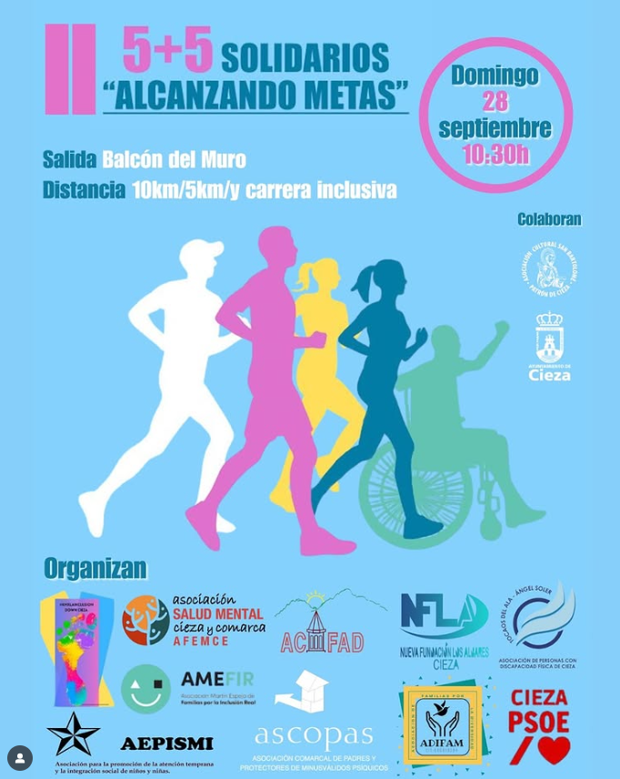 ¡Corre, camina o colabora!🏃‍♂️

📅 No olvides unirte a este evento solidario
🔗 Inscripciones abiertas: Apúntate aquí: alcanzatumeta.es/inscrip-previa…

👉 ¿No puedes venir pero quieres colaborar? ¡puedes hacerlo! Tenemos disponible la opción de Fila 0, para que sumes tu granito de arena