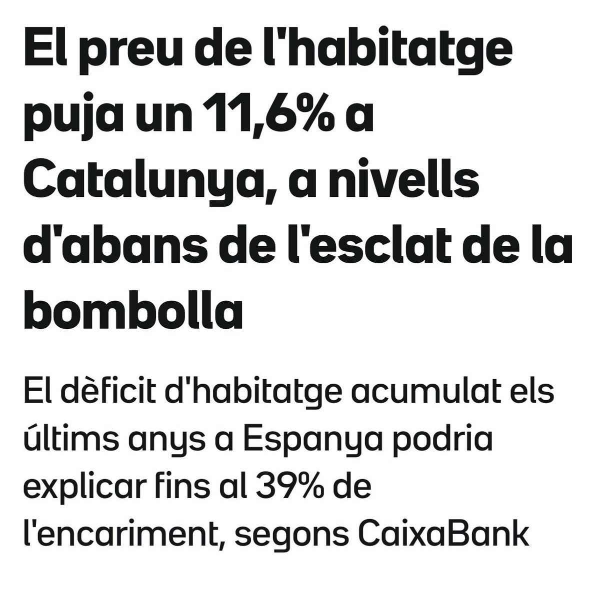 —-
📈 A Catalunya, el preu dels habitatges puja un 11,6 % respecte al mateix trimestre de l’any passat, situant­se a nivells previs a la bombolla.

 #Immobiliari #Habitatge #Catalunya

3cat.cat/3catinfo/el-pr…