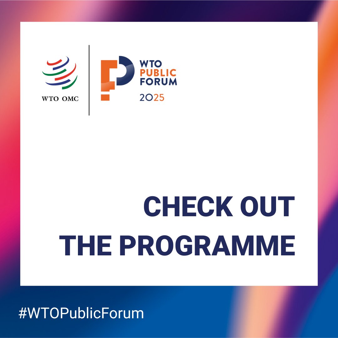 ☑️ Day 1 of the #WTOPublicForum

Check out today's programme here: bit.ly/46J9rgj