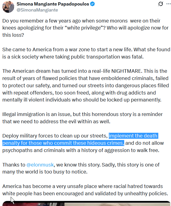 JaneWallaceL's tweet photo. Simona Mangiante is a 🗑️ human being.
Spews all type of rightwing/Putin propaganda &amp; panders to the White victimhood machine.  

So the "pro-life" MAGAt wants the mentally ill to be put to death. https://t.co/XSqoohtf7N