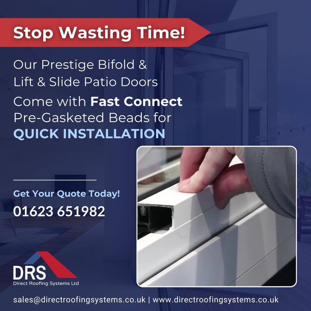 🚫 Stop Wasting Time!

Our Prestige Bifold Doors &amp; Lift &amp; Slide Patio Doors come with pre-gasketed beads making installation quicker, easier &amp; more efficient.