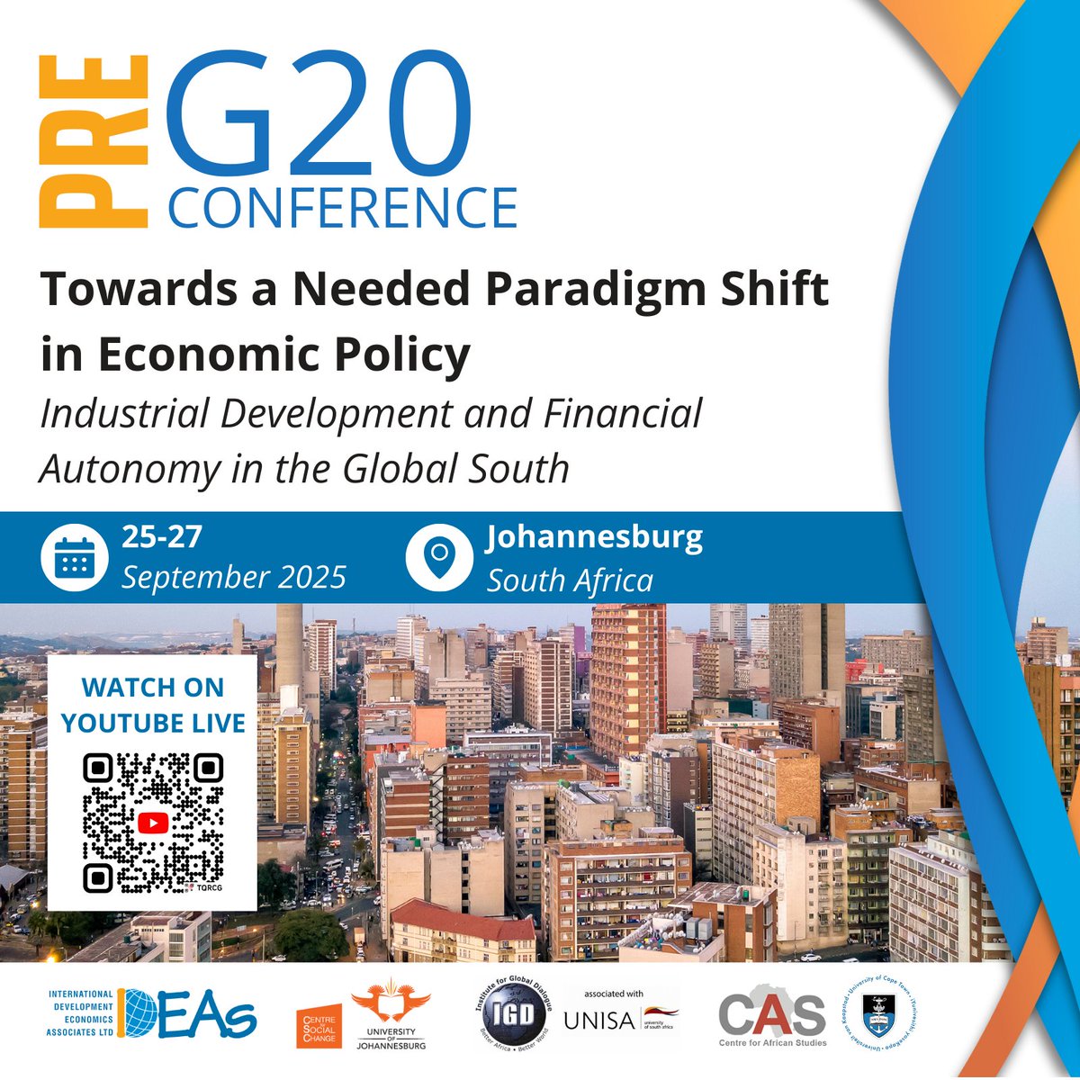 IDEAs (@deveconnetwork) on Twitter photo 📣#PreG20 Conference in Johannesburg, South Africa on 25-27 Sept! Join leading economists as we discuss topics on industrial dev’t & financial autonomy in the #GlobalSouth.
📺Watch live on Youtube: tinyurl.com/z63ms6wv
🤝🏻Hosted in partnership with @go2UJ, @UNISA & <a href="/CASatUCT/">African Studies UCT</a>. 📣#PreG20 Conference in Johannesburg, South Africa on 25-27 Sept! Join leading economists as we discuss topics on industrial dev’t & financial autonomy in the #GlobalSouth.
📺Watch live on Youtube: tinyurl.com/z63ms6wv
🤝🏻Hosted in partnership with @go2UJ, @UNISA & <a href="/CASatUCT/">African Studies UCT</a>.