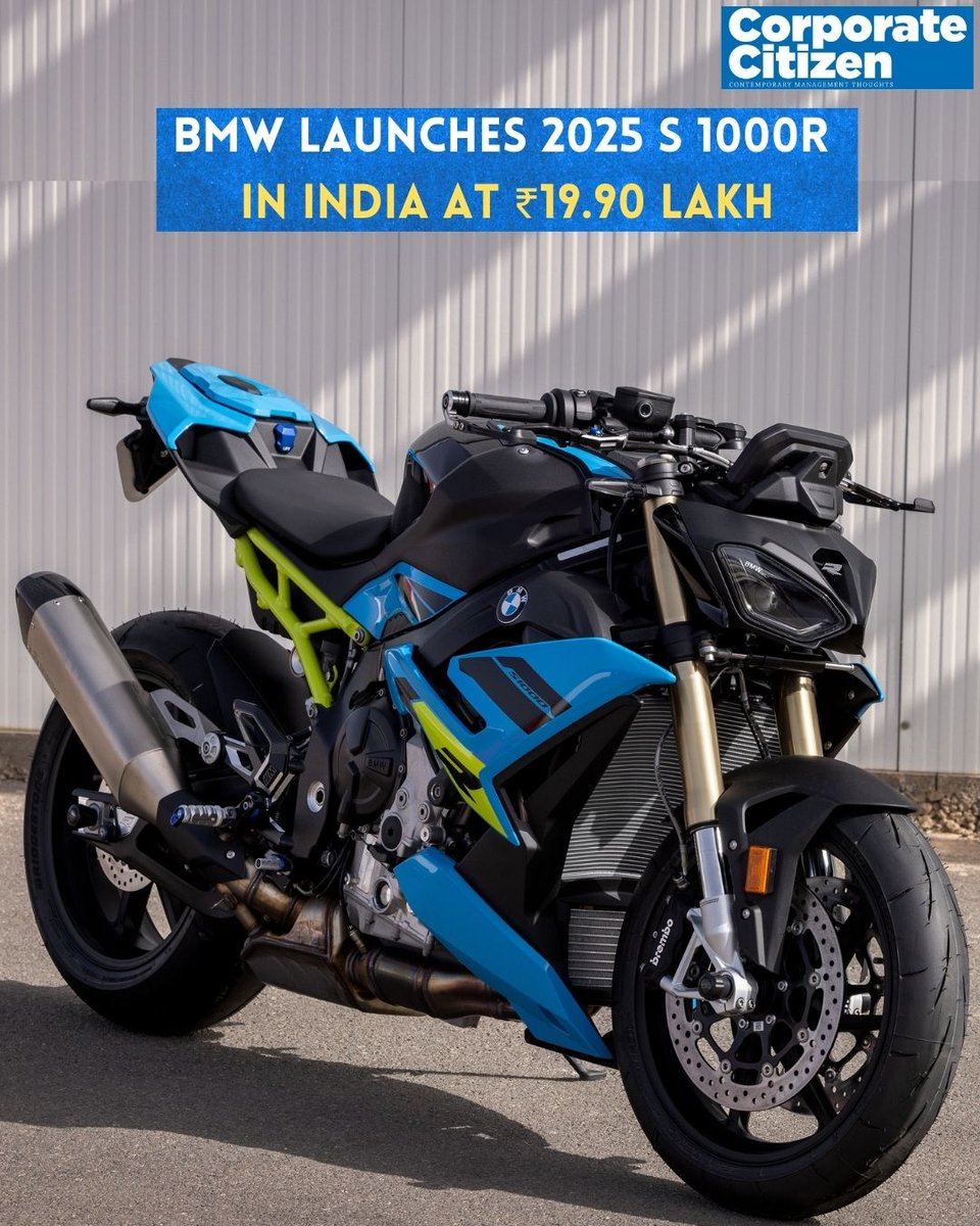 2025 BMW S 1000 R launched in India at ₹19.90 Lakh ex-showroom. 999cc inline-4, 170 bhp / 114 Nm, 0-100 km/h in 3.2s, top speed 250 km/h. Loaded with tech &amp; new customizable packages for thrill seekers. 

#BMW #S1000R #BMWMotorrad #BikeLaunch #MotorcyclesIndia #MSeries