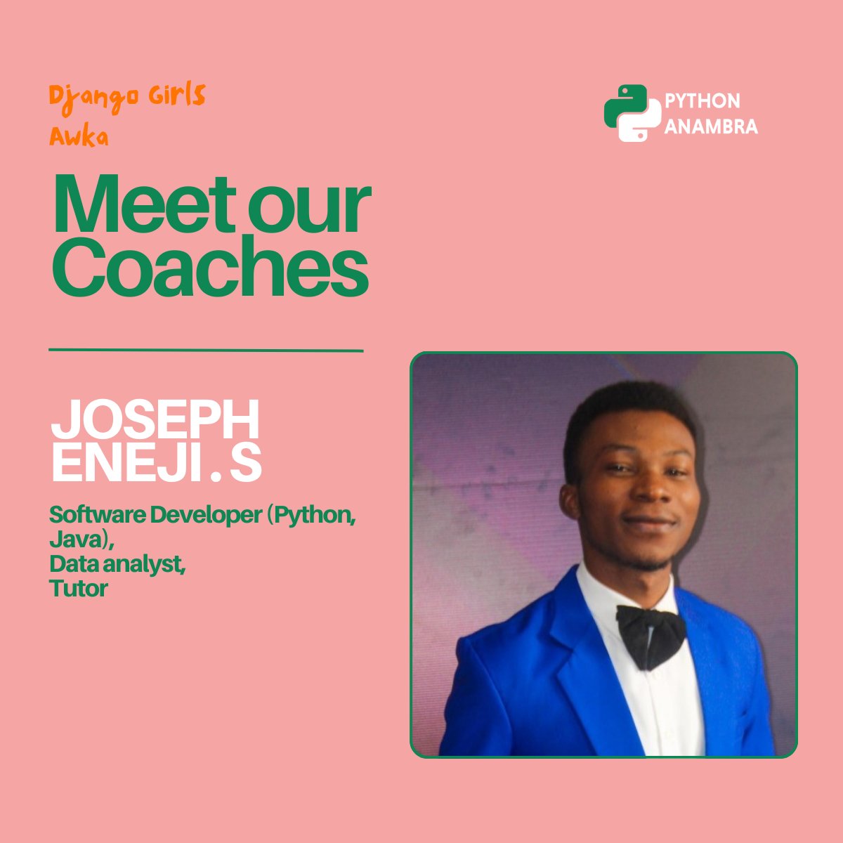 pythonanambra's tweet image. A massive thank you to @EnejiEneji11
for volunteering as a coach at Django Girls Awka on September 20th!
Your expertise and passion empowered women in tech to shine.
#DjangoGirlsAwka