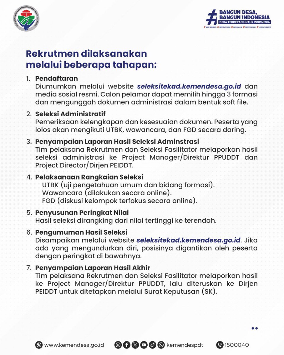 kemendespdt's tweet photo. π Segmen #KemendesJawabin kali ini hadir untuk menjawab pertanyaan #SobatDesa yang masuk melalui kanal SIPEMANDU seputar seleksi Program TEKAD.
Yuk, simak infografis berikut untuk mengetahui informasinya! β¨
#KemendesPDT
#BangunDesaBangunIndonesia
#ProgramTEKAD2025 https://t.co/NVkAfsPEDg