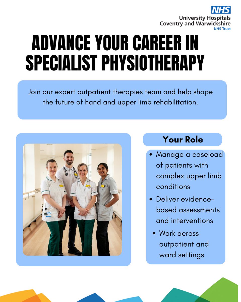 Passionate about hand therapy?

Join our outpatient team across two sites. 

Manage varied caseloads &amp; shape rehab services. 

Apply now: jobs.uhcw.nhs.uk/job/v7467591
