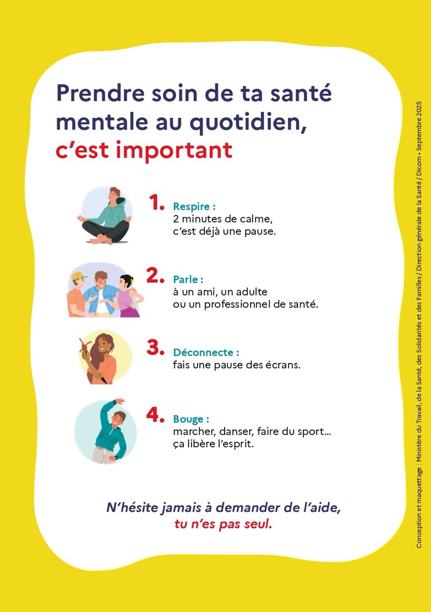 Sante_Gouv's tweet photo. #Santémentale, on en parle ? 
Fatigue, troubles du sommeil, perte d’envie ou angoisse, ce flyer regroupe les bons repères et des contacts utiles. ⤵

En parler, c’est déjà agir.

👉 https://t.co/dUs2aNIGFM https://t.co/eUbGipLmpD