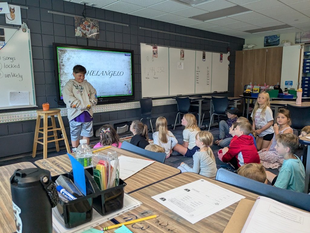 CISchoolDist's tweet image. Check out Mrs. Roubinek&apos;s combo class, 3-4th  graders! They&apos;ve been busy with activities such as:  Michelangelo art, emotion charades, building thinking classroom work and learning math with hands on activities!

#RangerNation #GoCIGo #collaboration