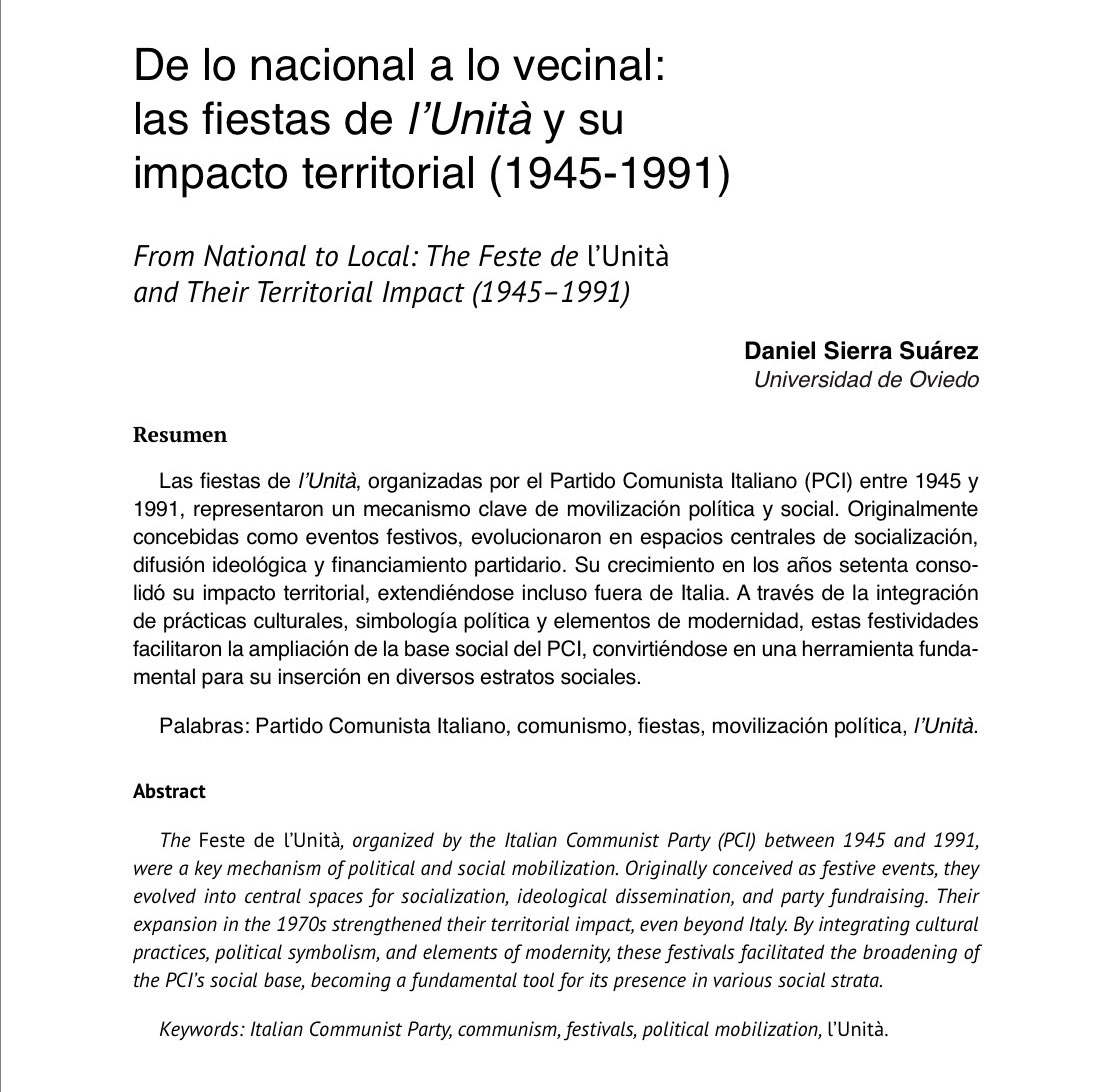 Sé que muchos estaréis viendo el final de El verano en el que me enamoré, pero justo hoy ha salido en <a href="/NHRevHisFIM/">Nuestra Historia</a> mi primer artículo sobre las fiestas de L’Unità que os animo a que le echéis un ojo.

Además este mes hace 80 años que el PCI organizó la primera 😌😌
