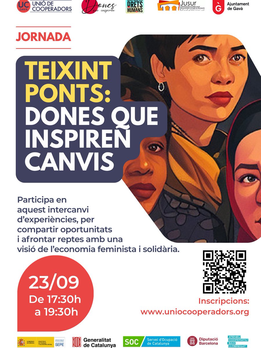 El 23 de setembre a les 17.30 h. començarà la Jornada TEIXINT PONTS: DONES QUE INSPIREN CANVIS a la Unió de cooperadors.
Serà una trobada oberta i acollidora per compartir l’experiència viscuda a #Marroc al conèixer la realitat d’una cooperativa de dones artesanes a #Marràqueix