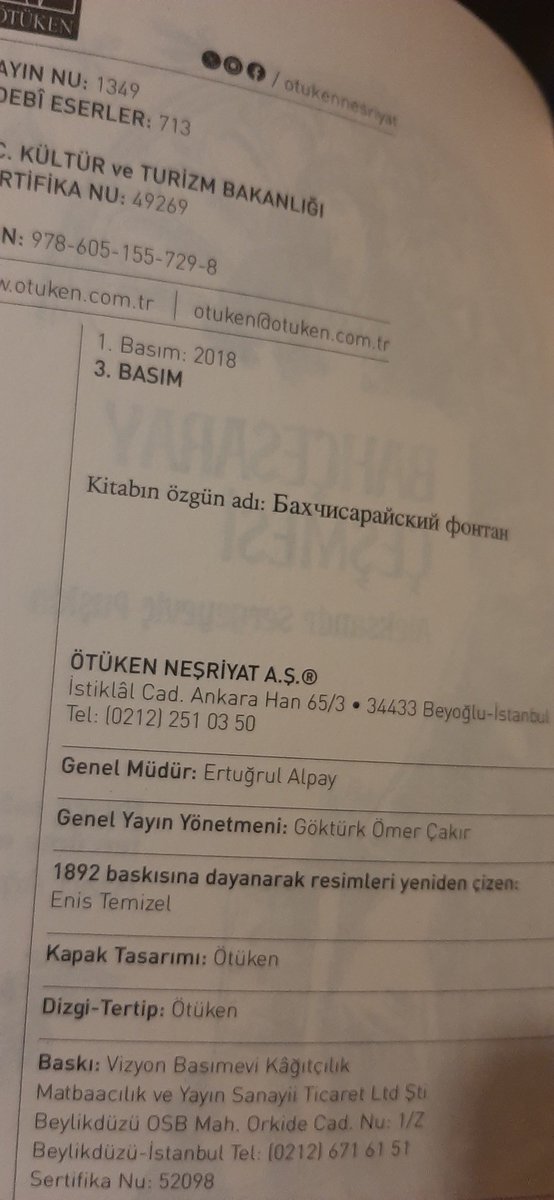 Kargodan aldım bir rane, eve geldim beş tane.
Ötüken Neşriyat lutfetmiş, Bahçesaray Çeşmesi'nin 3. baskısını göndermiş.