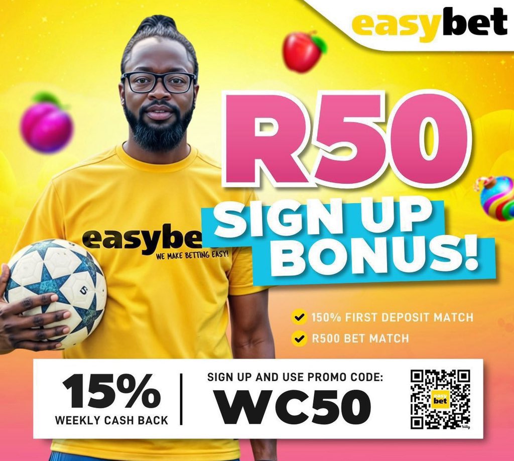 Place Your Bet Of R5 Or More.
🎁 The More You Bet, The Bigger Your Bonus Every Saturday l!

🆕 New To Easybet? Use Code WC50 &amp; Get Up To A R50 Sign Up Bonus + 25 Bonus Spins 
🔗 Join Now: ebpartners.click/o/2dFXrL?lpage…
18+ T&amp;Cs Apply
