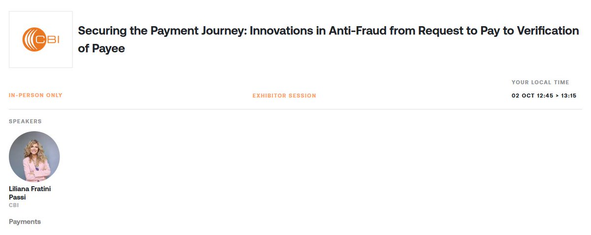 Request2P's tweet image. At @Sibos 2025 in Frankfurt (29 Sept – 2 Oct), #Request2Pay will also be on the agenda: The session &apos;Securing the Payment Journey:  Innovations in Anti-Fraud from Request to Pay to Verification of Payee&apos; will be presented by Liliana Fratini Passi (CBI) on 2 October from 12:45 on.