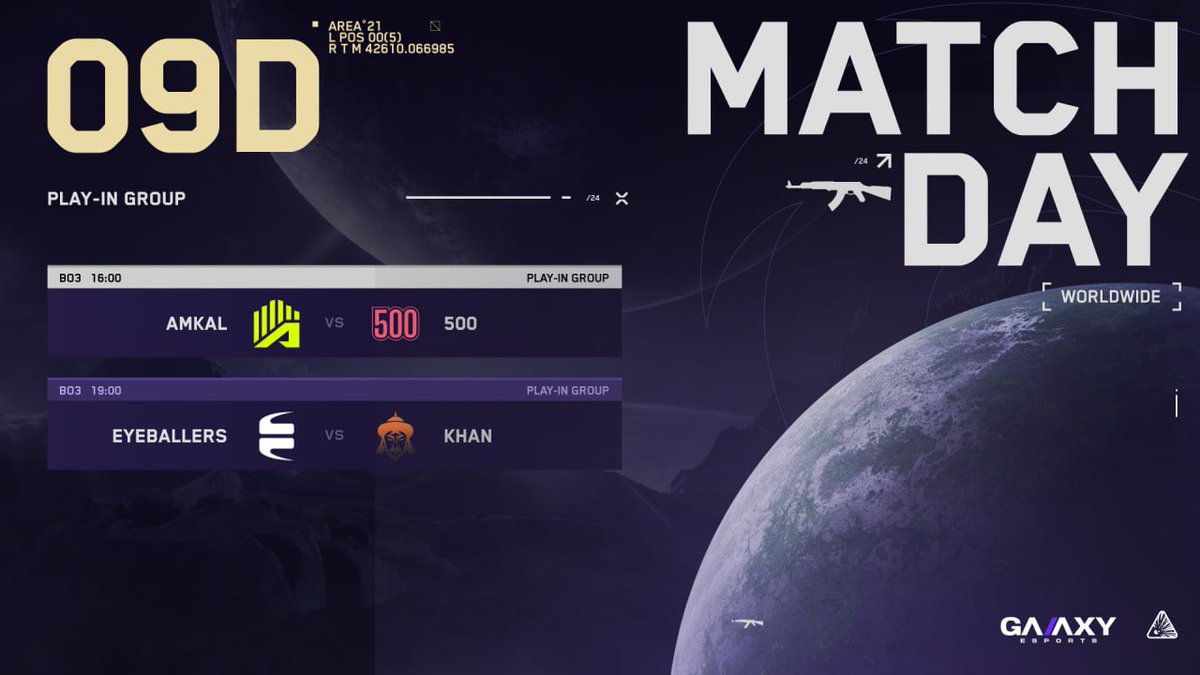 Day 9 serves up more high-level CS2 — don’t miss it: 

🕓 16:00 CET | BO3
<a href="/amkalesports/">AMKAL ESPORTS</a> vs <a href="/500esports/">500</a> 

🕖 19:00 CET | BO3
<a href="/EYEBALLERS/">EYEBALLERS</a> vs KHAN

🎙️: kick.com/galaxy_esports