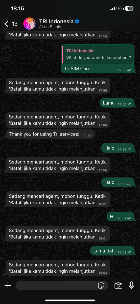 sglraqsl's tweet photo. Udh nyoba wa custommer service tapi late respond banget tolong ini csnya kerja apa kaga yak @triindonesia https://t.co/5nEcp5e1fI