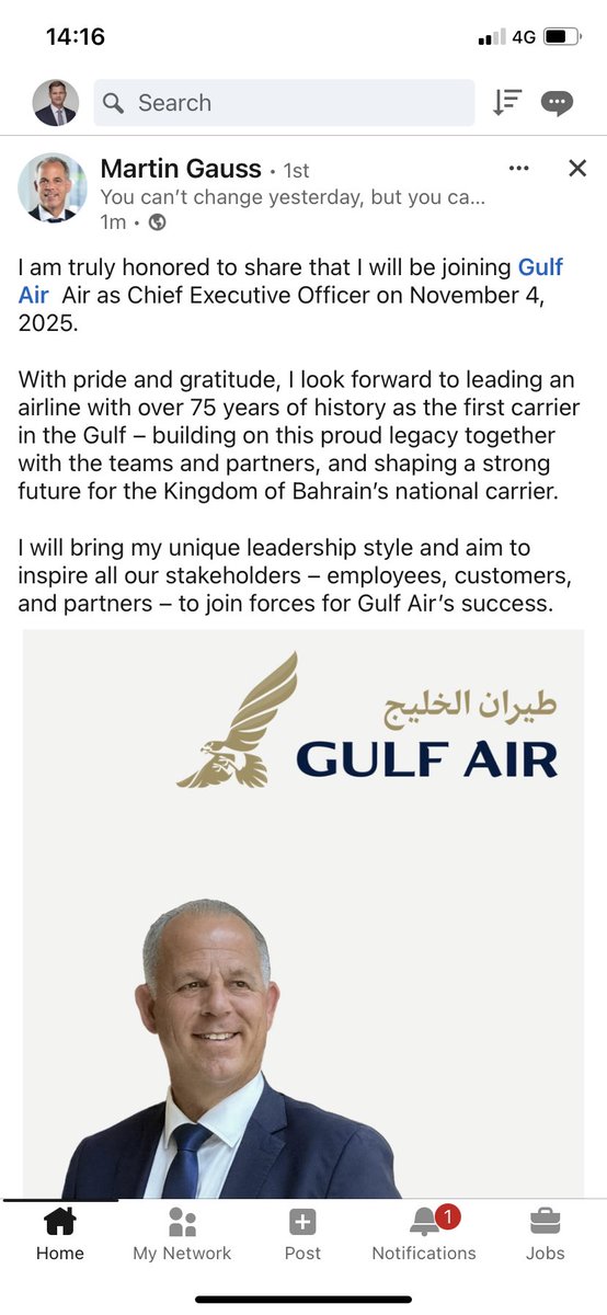 M.Gauss kļuvis par Gulf Air CEO - silta vietiņa.