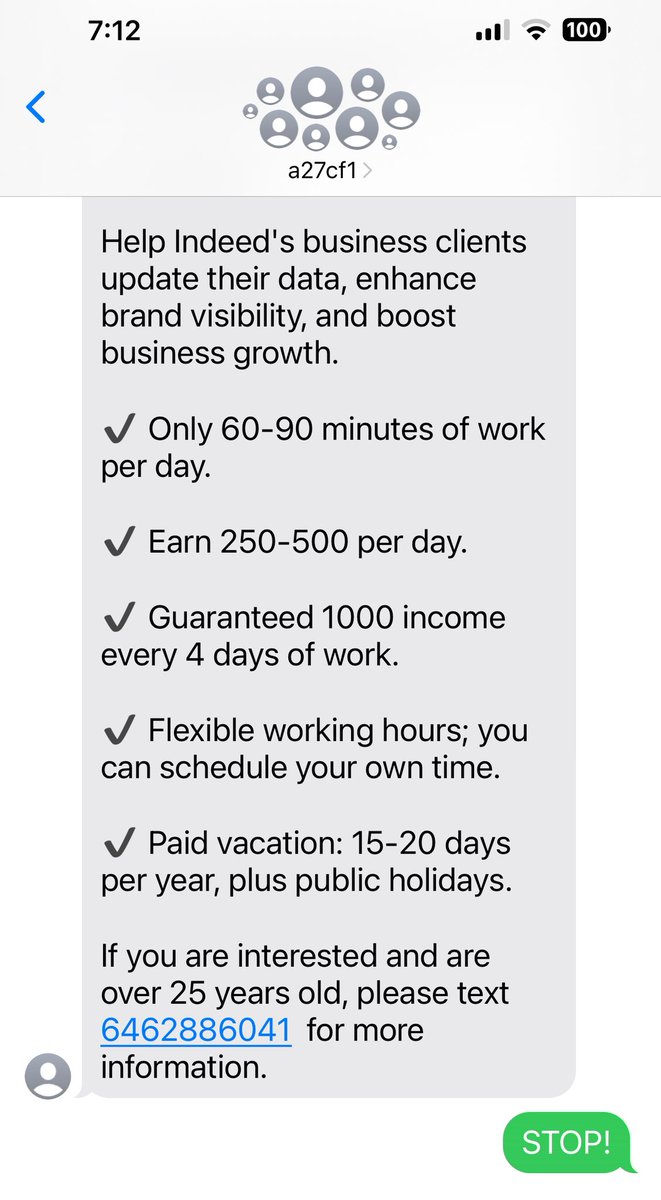 BossDiva66's tweet photo. @indeed 
This is the 2nd if not 3rd group text I have received in a two in a half week span from #Indeed. Please figure this out &amp; get at them! Someone in the 1st text I got said they were also going to report this to your company as well! https://t.co/4SLEmLy69J