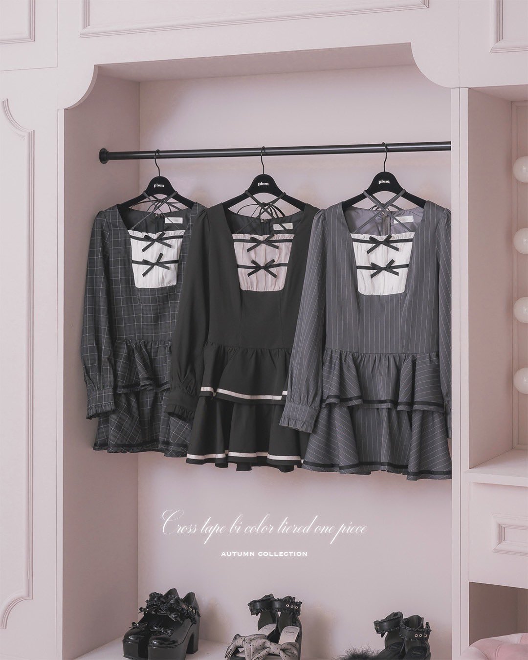 pium クロスティアードワンピース クロステープバイカラーティアード