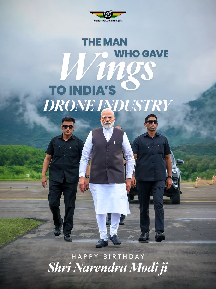 Drone Federation India (DFI) (@dronefed) on Twitter photo Wishing our Honโble Prime Minister of India, Shri Narendra Modi ji, a very happy 75th birthday! 
His visionary leadership empowered a new era of drone innovation, giving flight to the dreams of a self-reliant India. ๐ฎ๐ณ๐๐ป
<a href="/narendramodi/">Narendra Modi</a> 
#HappyBirthdayPMModi #ModiBirthday Wishing our Honโble Prime Minister of India, Shri Narendra Modi ji, a very happy 75th birthday! 
His visionary leadership empowered a new era of drone innovation, giving flight to the dreams of a self-reliant India. ๐ฎ๐ณ๐๐ป
<a href="/narendramodi/">Narendra Modi</a> 
#HappyBirthdayPMModi #ModiBirthday