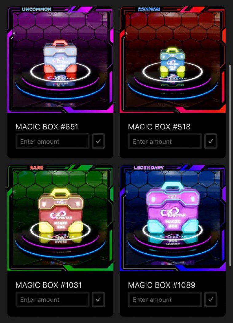 Naptic (@cryptonaptic) on Twitter photo Magic Boxes are stealing the show! Holders of a full set (common, uncommon, rare, legendary) get a FREE Ultra Magic Box airdrop, snapshot any day.🤫#NFT #Metaverse
<a href="/xSPECTAR/">xSPECTAR ™</a>
@BiddsOnXRPL
bidds.com/collection/xsp…
👾discord.gg/zgXCBG3KVa🤙🏼
<a href="/First_Ledger/">First Ledger</a>
firstledger.net/token/rh5jzTCd… Magic Boxes are stealing the show! Holders of a full set (common, uncommon, rare, legendary) get a FREE Ultra Magic Box airdrop, snapshot any day.🤫#NFT #Metaverse
<a href="/xSPECTAR/">xSPECTAR ™</a>
@BiddsOnXRPL
bidds.com/collection/xsp…
👾discord.gg/zgXCBG3KVa🤙🏼
<a href="/First_Ledger/">First Ledger</a>
firstledger.net/token/rh5jzTCd…