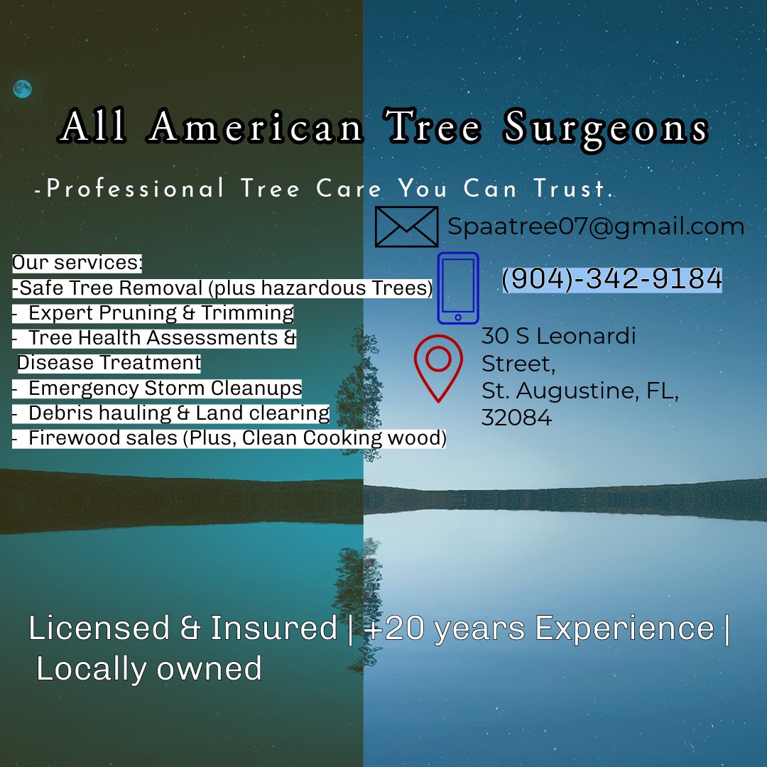 TreeShane's tweet image. All American Tree Surgeons 
(904) 342-9184
allamericantreesurgeons.com
All American Tree Surgeons   — Expert Tree Care. Rooted in Experience.