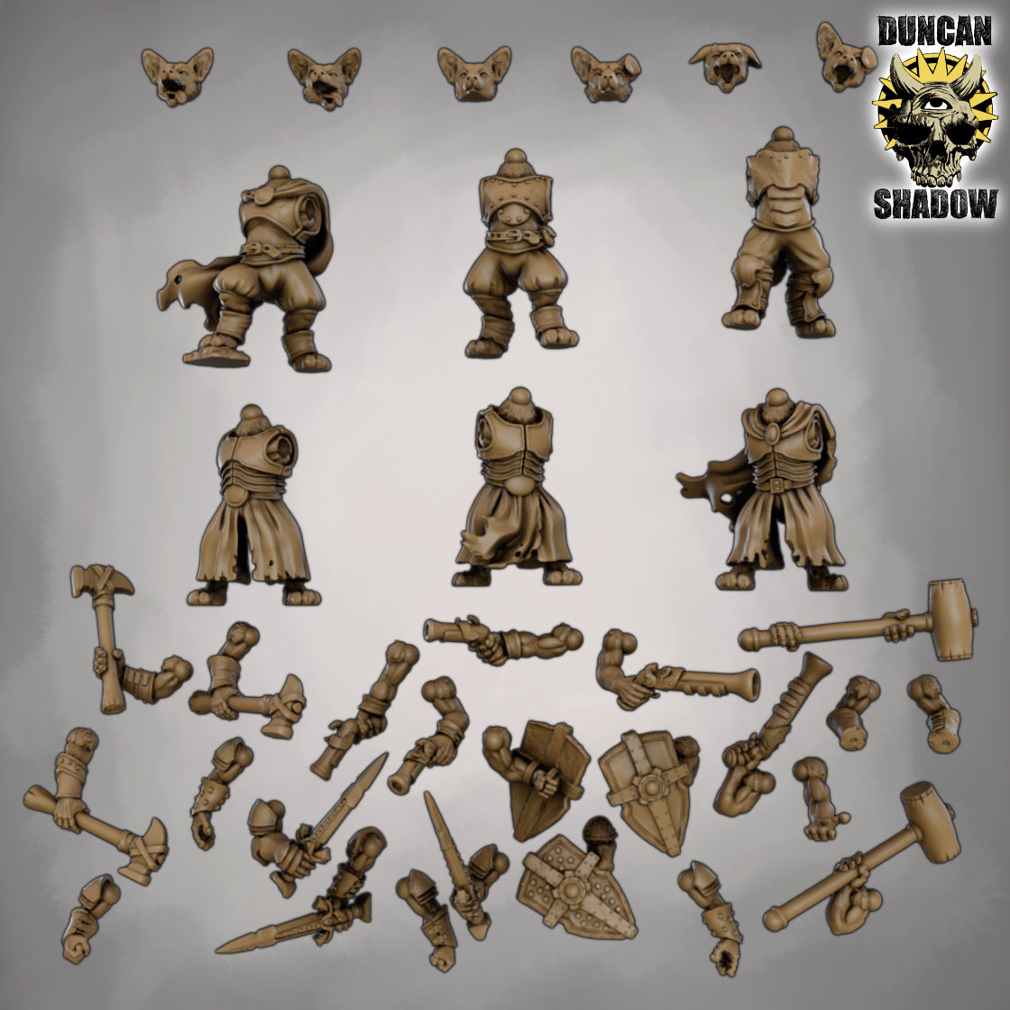 Dog folk and Female Squirrel NPC Multipart kits
Both out in this month's release and come with pre supported options (Lychee files and Stl)
There is also pre posed figures for both sets
Links
Tribes: myminifactory.com/users/DuncanSh…
Patreon: patreon.com/c/Duncan_shadow