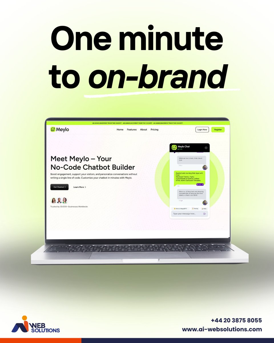 aiwebsolutions_'s tweet image. A common request from clients: “𝘊𝘢𝘯 𝘸𝘦 𝘮𝘢𝘬𝘦 𝘵𝘩𝘦 𝘤𝘩𝘢𝘵 𝘸𝘪𝘥𝘨𝘦𝘵 𝘭𝘰𝘰𝘬 𝘭𝘪𝘬𝘦 𝘶𝘴 𝘸𝘪𝘵𝘩𝘰𝘶𝘵 𝘥𝘦𝘷𝘦𝘭𝘰𝘱𝘦𝘳 𝘵𝘪𝘮𝘦?”

Meylo’s editor is built for that. Drop in your logo, pick brand colours, choose bubble styles, adjust fonts, set position.