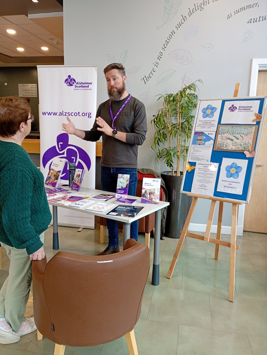 <a href="/alzscot/">Alzheimer Scotland</a> <a href="/NHSGGC/">NHS Greater Glasgow and Clyde</a>  <a href="/GCHSCP/">Glasgow City HSCP</a>  Thanks to Kevin Black of Alzheimer Scotland, who offered time and useful information to Staff, Families and Patients today in Gartnavel Royal Hospital in the lead up to World Alzheimer's Day September 21,part of #WorldAlzMonth #WorldAlzheimersDay