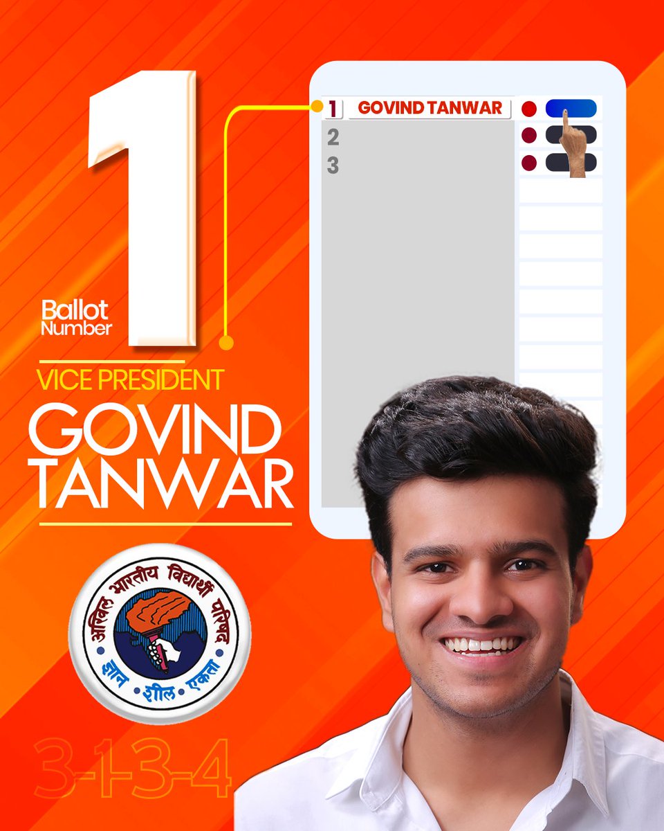 ABVPGujarat's tweet photo. દિલ્લી યુનિવર્સિટીમાં જ્ઞાન , ચારિત્ર્ય, એકતા ની પક્ષધર ABVP ની પેનલ ને વોટ કરી વિજય બનાવશો

3️⃣ આર્યન માન - અધ્યક્ષ

1️⃣ ગોવિંદ તંવર - ઉપાધ્યક્ષ

3️⃣ કૃનાલ ચૌધરી - સચિવ

4️⃣ દિપિકા ઝા - સહ સચિવ

#ABVP3134 #ABVP4DUSU https://t.co/0Xvq4cTQD7