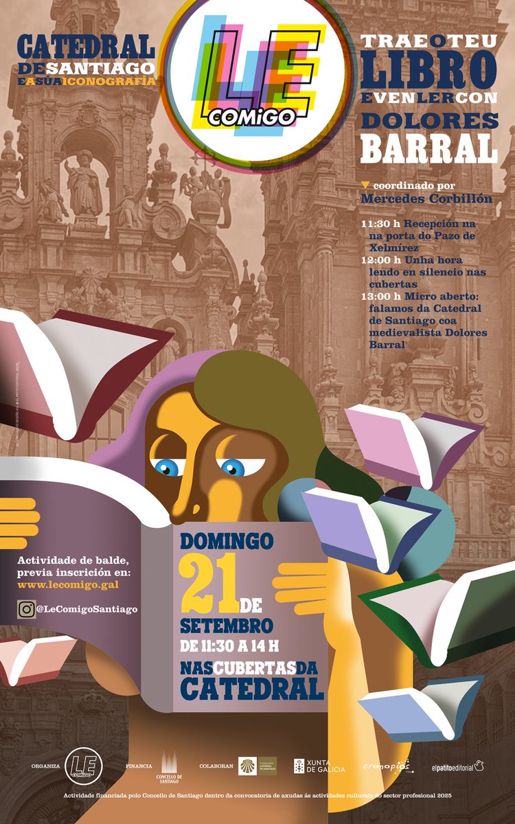 Este domingo 21 de setembro, o Museo Catedral de Santiago súmase á iniciativa "Le comigo". A partir das 11:30 h, unha hora de lectura nas cubertas da catedral e, a continuación, un coloquio coa medievalista Dolores Barral.
Toda a info 👉lecomigo.gal