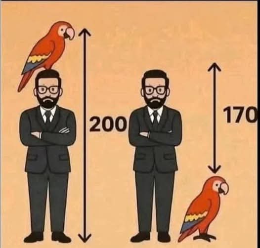 انا مش بنى ادم انا مهندس

احسب طول الرجل وطول الطائر 

Y+x=200
Y=x+170
X+170+x=200
2x+170=200
2X=200-170
2x=30
X=15
Y=15+170
Y=185