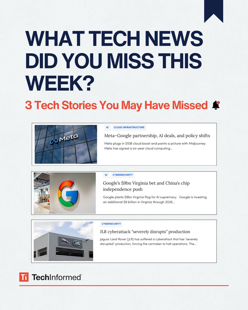 TechInformed's tweet image. Tech doesn’t slow down, even for a week.

While you were busy, some major stories dropped:

From industry-shaping partnerships to cyberattacks shaking up operations, here’s your quick catch-up 👇

techinformed.com

#META #ai #google #china #JLR #Cybersecurity