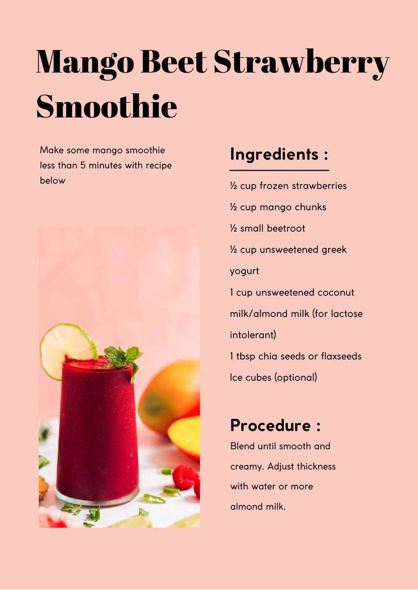 bam_wellness's tweet image. Healthy and delicious in a glass 😍🤩.
This Mango Beetroot Strawberry Smoothie is totally  refreshing trust me your hormones will thank you 💃💃💃💃💃

Save this recipe and don&apos;t forget to share with a cyster 👍👍👍👍👍👍👍

#pcossmoothierecipe #smoothierecipe #PCOSCommunity