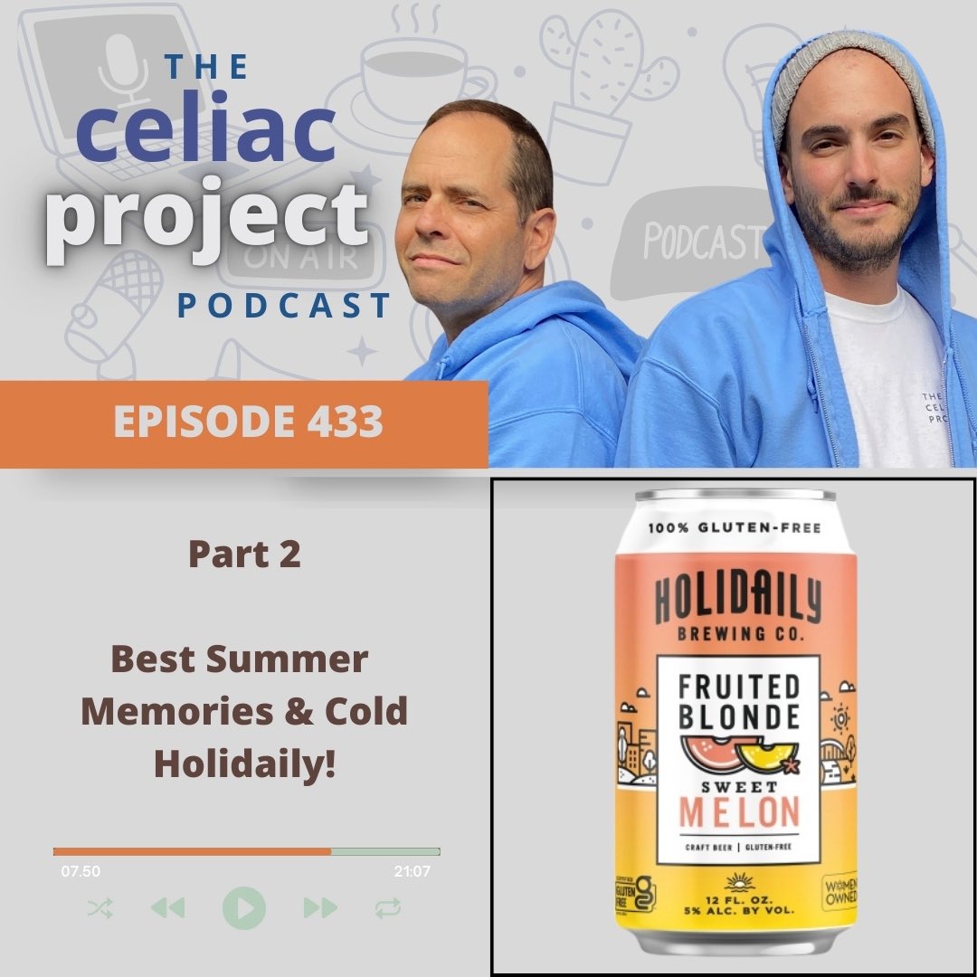 CeliacProject's tweet image. ☀️ The summer vibes aren’t over!
Mike &amp;amp; Cam are back with Part 2 of their end of summer celebration 🎉🎧 Cam shares back-to-school updates. Mike reflects on the strength of the celiac + GF community a toast with @holidailybrew’s  👉 bit.ly/4mo8Zs1