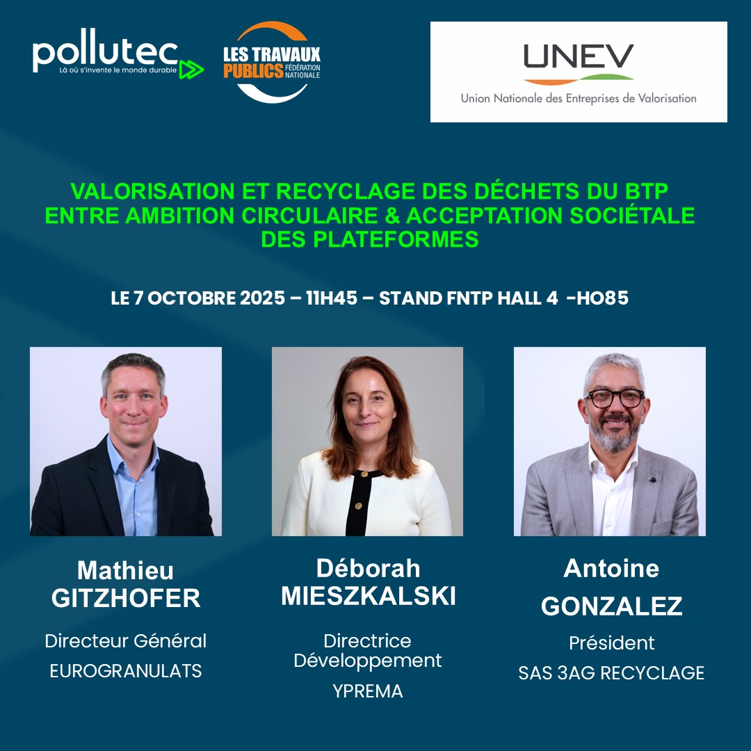 Décompte lancé : J-20 avant #Pollutec 2025 !
L'UNEV vous donne rendez-vous le :  𝟕 𝐨𝐜𝐭𝐨𝐛𝐫𝐞 𝟐𝟎𝟐𝟓 𝐚̀ 𝟏𝟏𝐡𝟒𝟓, #Conférence #Pollutec2025 #économiecirculaire #dechets #BTP #valorisation #recyclage