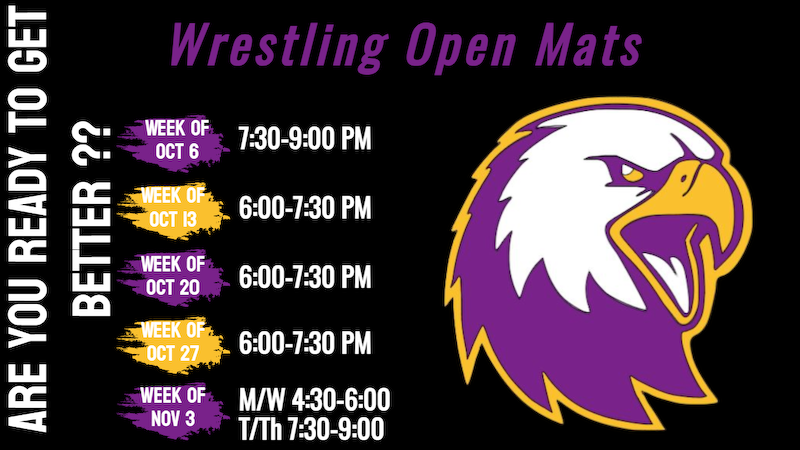 Wrestling Open Mats starting soon.   All Open Mats will be at the Rantoul Business Center 601 S. Century, entering through the North Doors.
