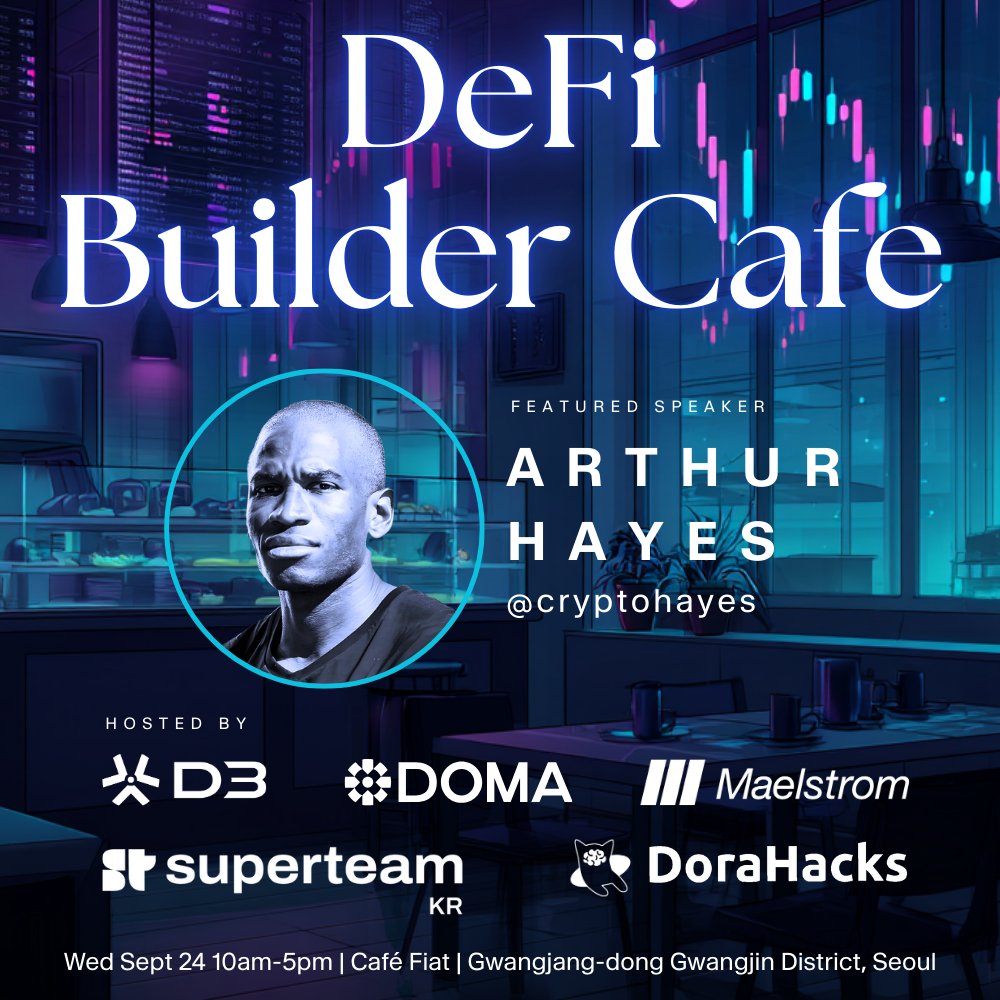 The DeFi Builder Café lands at <a href="/kbwofficial/">#KBW</a> in just 7 days 🇰🇷

Panels, coffee, networking, and a space to chill with the top minds in DeFi.

📍 Fiat Café, Seoul (5min from KBW) 
🗓️ Wed, Sept 24 | 🕙 10AM–5PM KST

Here’s a look at the speaker lineup 👇