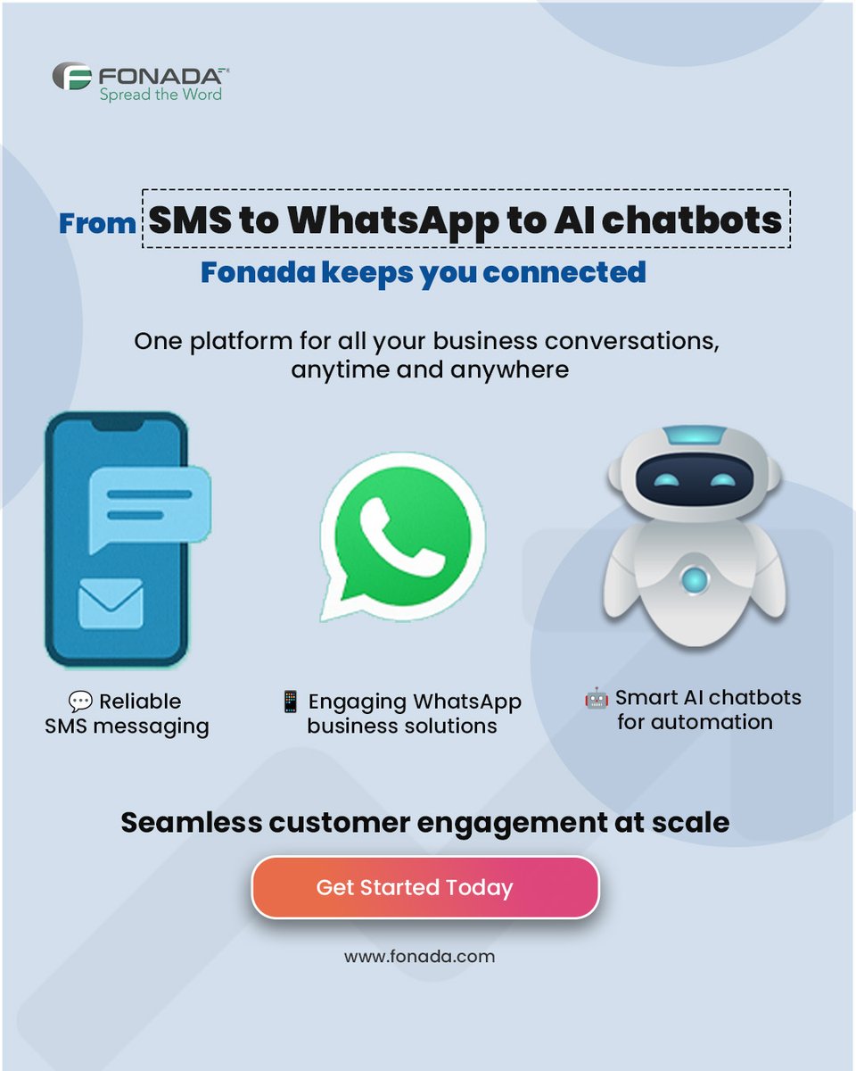 From SMS to WhatsApp to AI chatbots, Fonada keeps you connected. One platform for all business conversations, reliable, smart &amp; scalable. 

👉 Get Started Today!