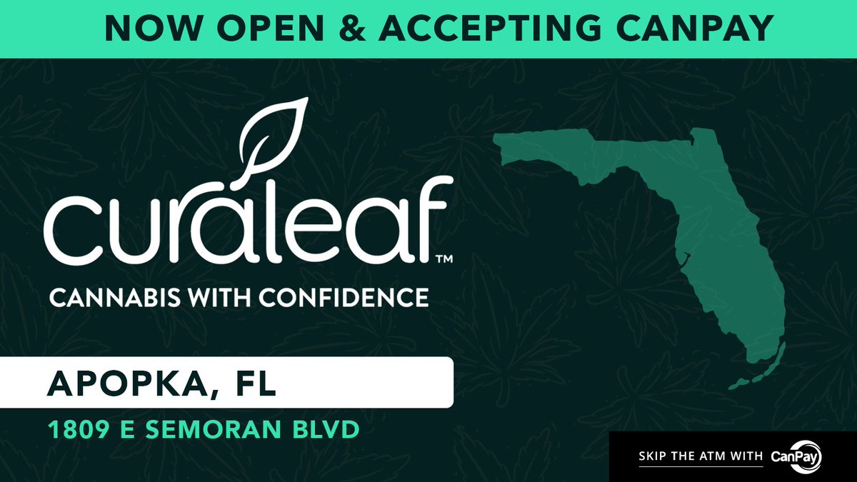Our friends <a href="/Curaleaf_Inc/">Curaleaf</a>  have a new location Now Open in Apopka, FL (1809 E Semoran Blvd)! They are accepting CanPay, so you can skip the line at the ATM with your smartphone at checkout! - zurl.co/3mt6z

#ApopkaFL #Flmmj #FLdispensary #CanPay #YesWeCanPay