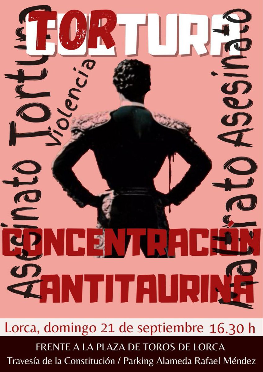 ✊🐂 IU-Verdes llamamos a la ciudadanía a decir NO a la tauromaquia en #Lorca.

📅 Domingo 21 de septiembre | 🕟 16:30h
📍 Plaza de toros de lorca

La tortura no es cultura. El dinero público no debe financiar el maltrato animal.