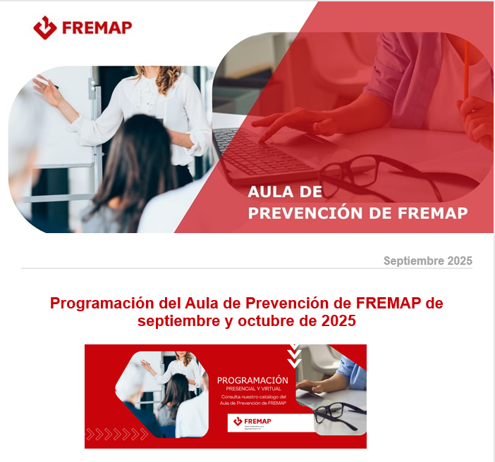 Fremap_Mutua's tweet photo. Programación del Aula de #Prevención #FREMAP para septiembre y octubre, que incluye actividades formativas presenciales y virtuales sobre salud laboral, seguridad en el trabajo y hábitos saludables.
Inscripciones a través del Canal de Prevencion​.
👇
https://t.co/9VDPhZmftu https://t.co/VltZhpse6t