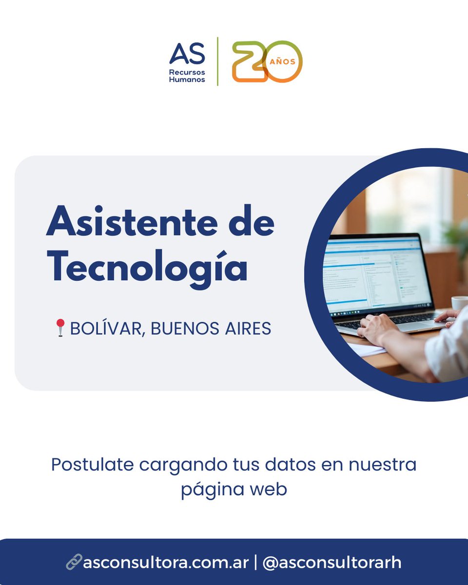 📣 Asistente de Tecnología
📍Bolívar, Provincia de Buenos Aires

👉🏼Para importante empresa agroindustrial seleccionaremos un Asistente de Tecnología 

⤵ Postúlate cargado tus datos
asconsultora.hiringroom.com/jobs/get_vacan…