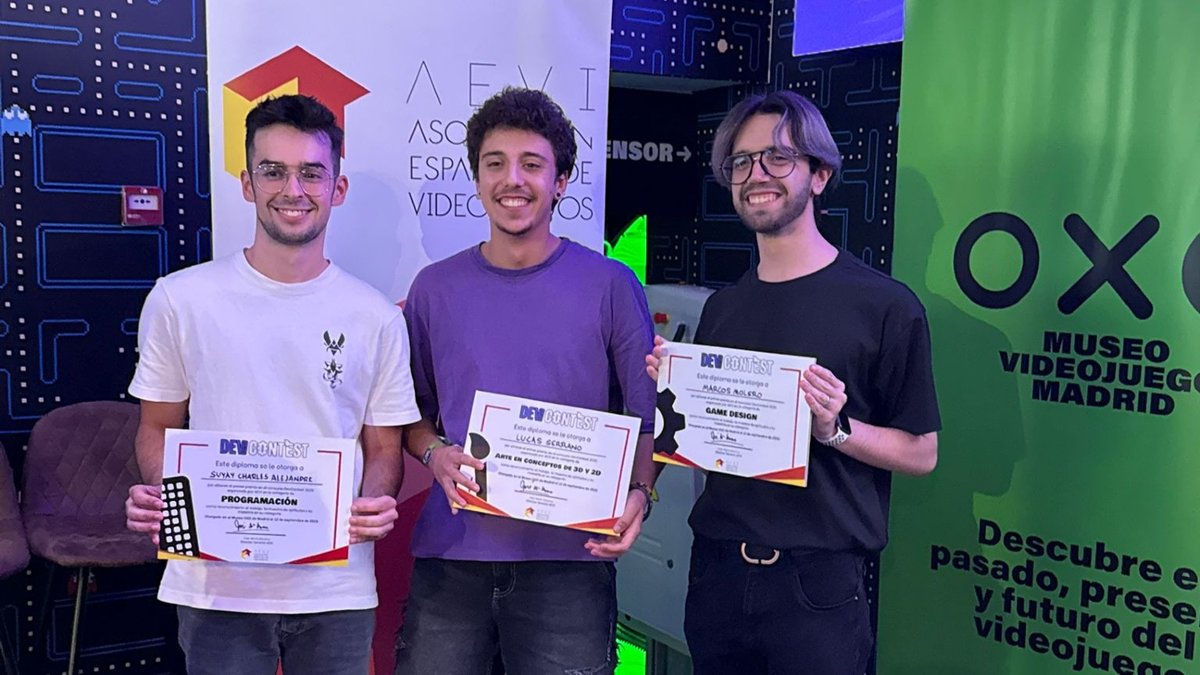 DigiPenBilbao's tweet photo. Alumnado de participó en la final del DevContest by AEVI 🎮 en dos categorías:
🏆 Arte – Lucas Serrano
🏆 Programación – Suyay Charles
👏 También Marcos Molero (IES Puerta Bonita) en Diseño.
Shaping the future of games, one talent at a time!
#DigiPenEurope #AEVI #GameDev https://t.co/40VdawY79V
