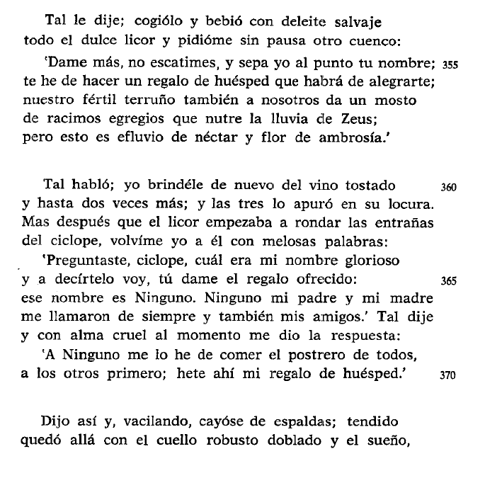 ladrondesabado's tweet photo. Suele traducirse "Nadie" o "Ninguno". En griego el nombre ficticio que da Odiseo es Οὔτις ("Utis"), palabra compuesta por "No" (en griego la forma más común de negación es "οὐ") y "alguien" en nominativo (en griego "τις"): "no alguien = nadie"

P.D.: "Οὔτις" en latín es "Nemo" https://t.co/PTRWmPKiOo