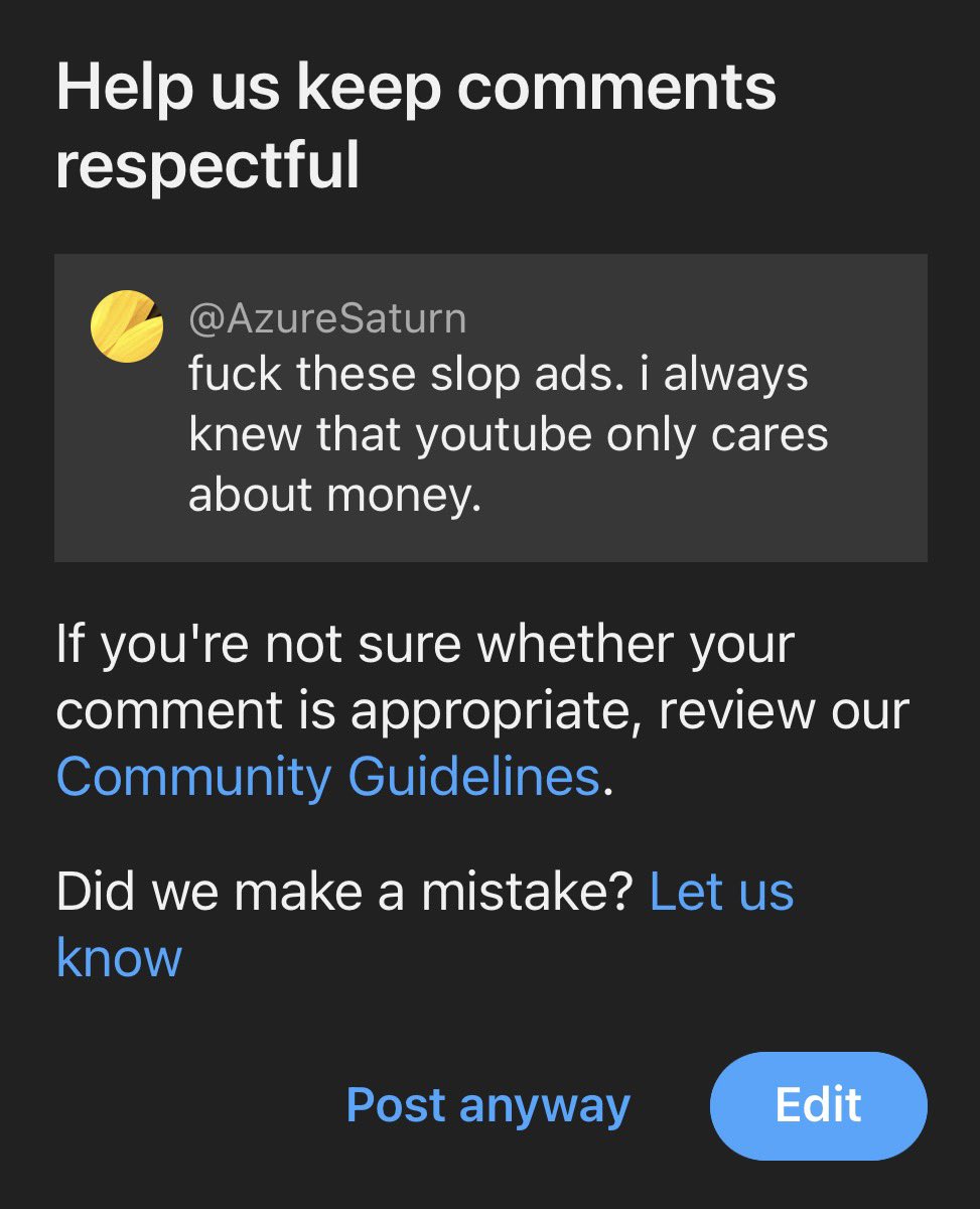 NotAzureSaturn's tweet image. the fuck do you mean “hElP uS kEeP cOmMeNtS rEsPeCtFuL” @Google @YouTube