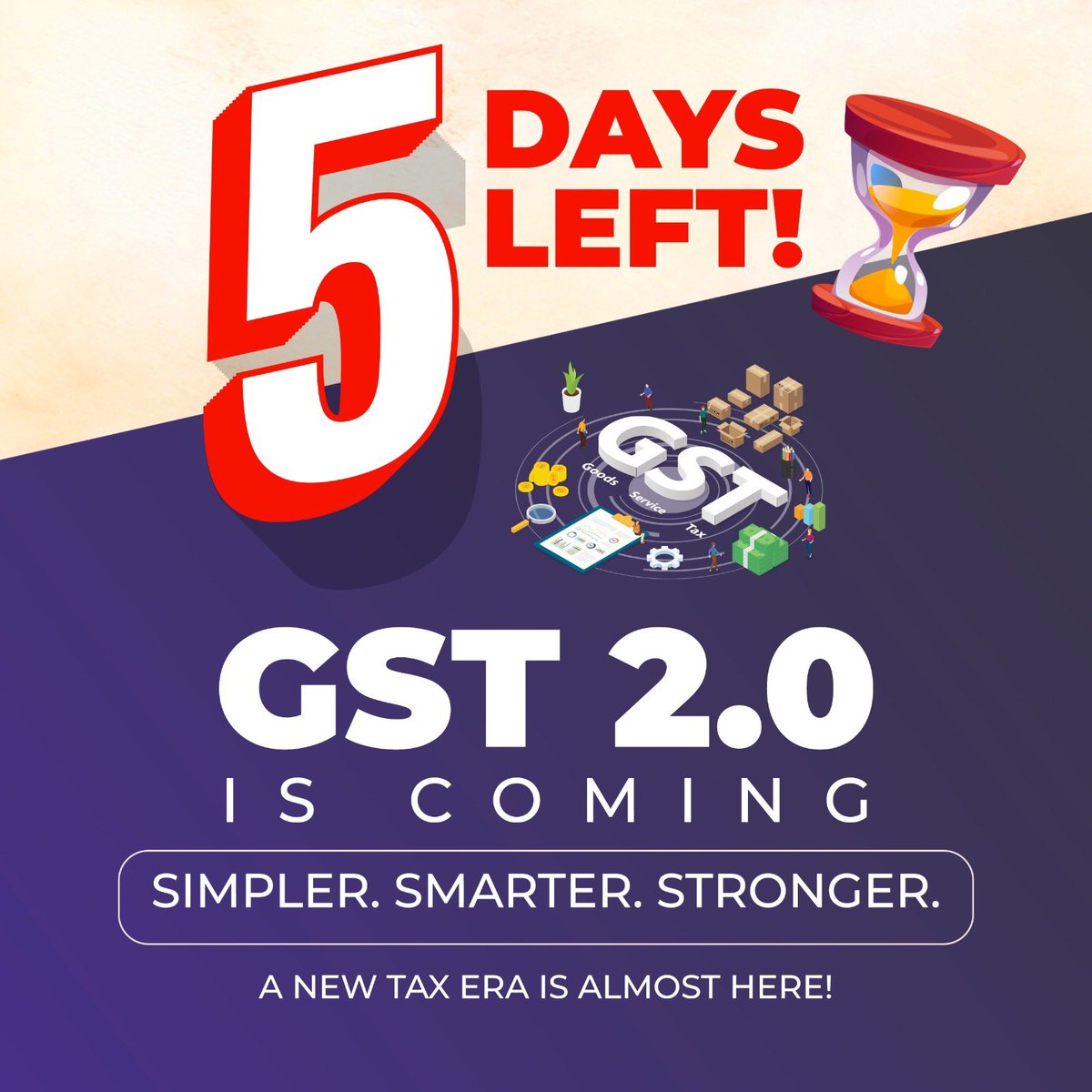 𝐎𝐧𝐥𝐲 𝟓 𝐝𝐚𝐲𝐬 𝐮𝐧𝐭𝐢𝐥 𝐆𝐒𝐓 𝟐.𝟎 𝐚𝐫𝐫𝐢𝐯𝐞𝐬! 

Get ready for a tax system that’s simpler, smarter, and stronger, making your life easier. 

What’s the first thing you’re excited to see change with GST 2.0?

#NextGenGST