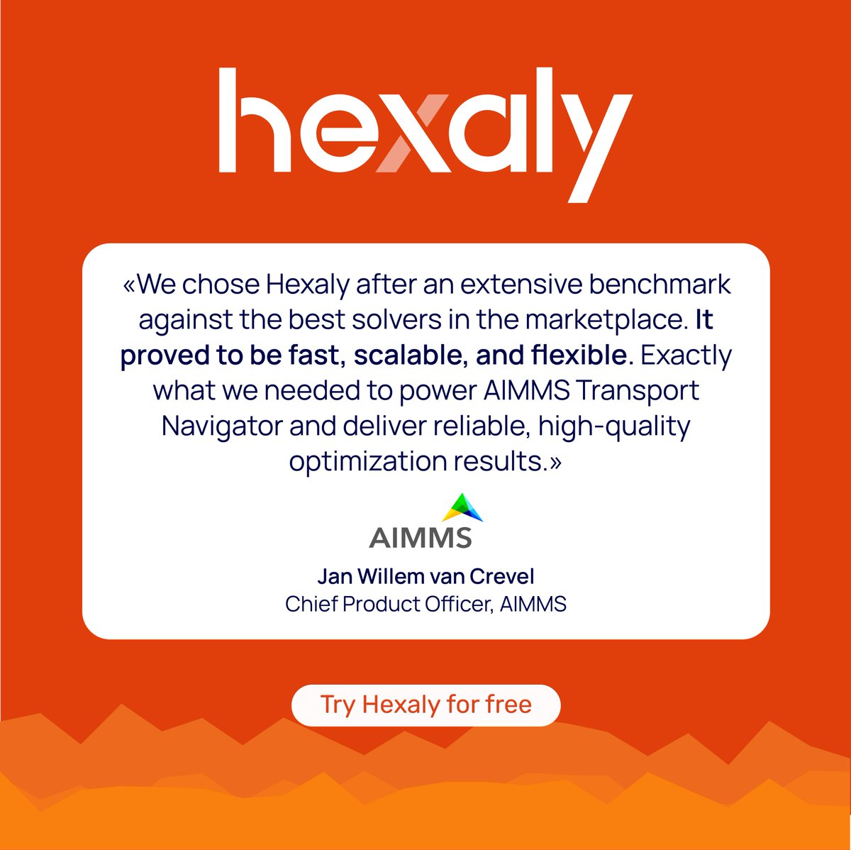 🚛 Transport Optimization with AIMMS &amp; Hexaly
AIMMS, provider of supply chain design &amp; planning solutions, partnered with Hexaly to power its latest innovation: Transport Navigator.

🔗hexaly.com/customers/aimm…

#ORMS